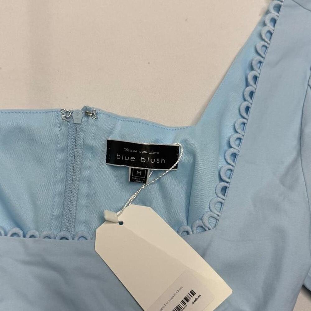 light blue mini dress cinched corset like waist open back new with tag Size M - Picture 5 of 6